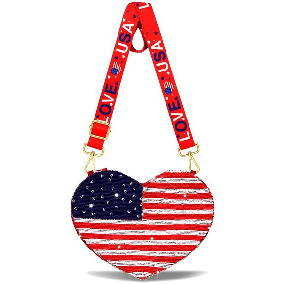 4Th Of July Beaded Purse American Flag Star Crossbody Purse :o) - Picture 1 of 9